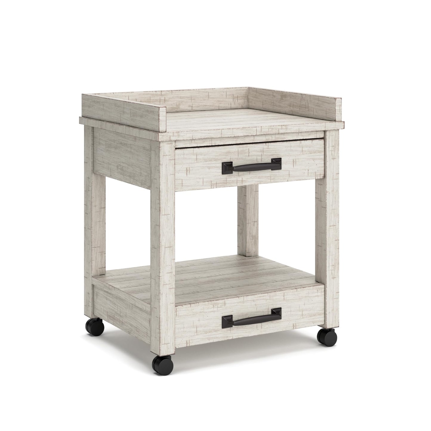 Signature Design by Ashley Carynhurst Rustic Farmhouse Printer Stand with Casters, Whitewash