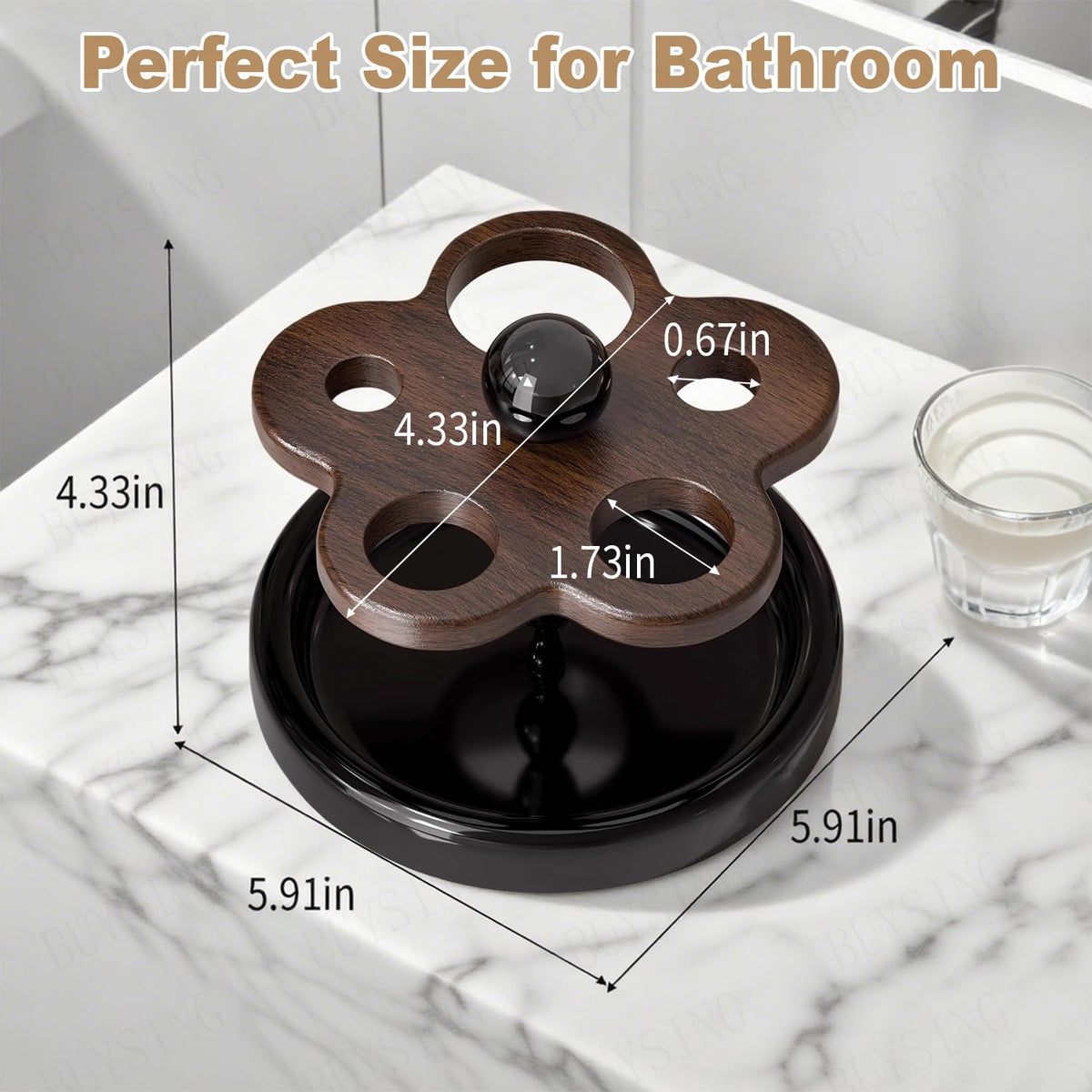 Wooden Toothbrush Holders for Bathroom – 5-Slot Natural Wood Countertop Organizer with Cute Flower Pattern Design,Family Size for Electric Toothbrushes, Toothpaste, Razors & Small Comb