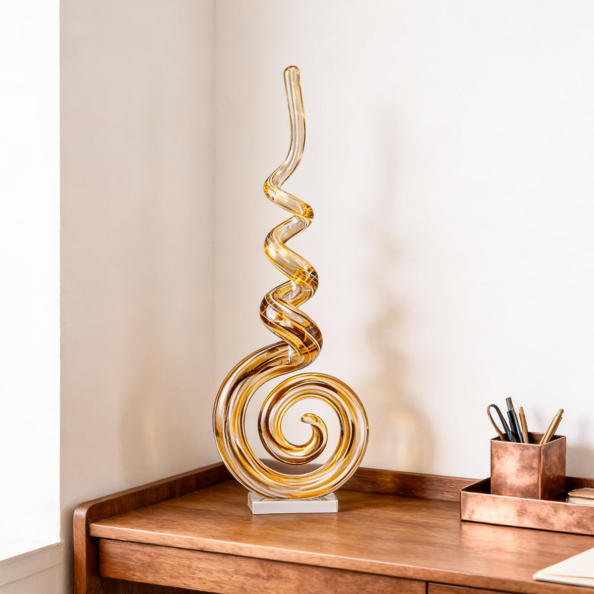 15" Tall Hand-Blown Murano-Style Glass Sculpture Statues Art Ornament Statue Figurines Home Decor Accent Piece Coastal Ocean Nautical Home Decor,Shelf,TV Stand,Tabletop Centerpieces,Wonderful Gift