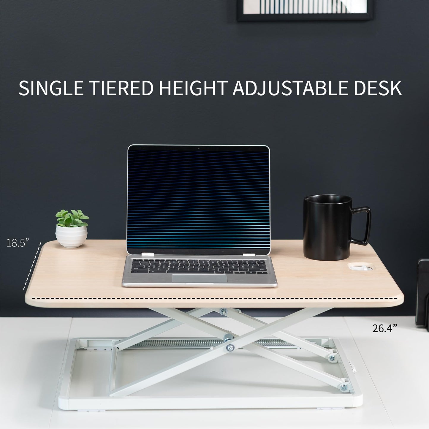 VIVO Ultra-Slim Single Top Height Adjustable Standing Desk Riser, Compact Sit Stand Desktop Converter for Monitor or Laptop, Light Wood, DESK-V001JF