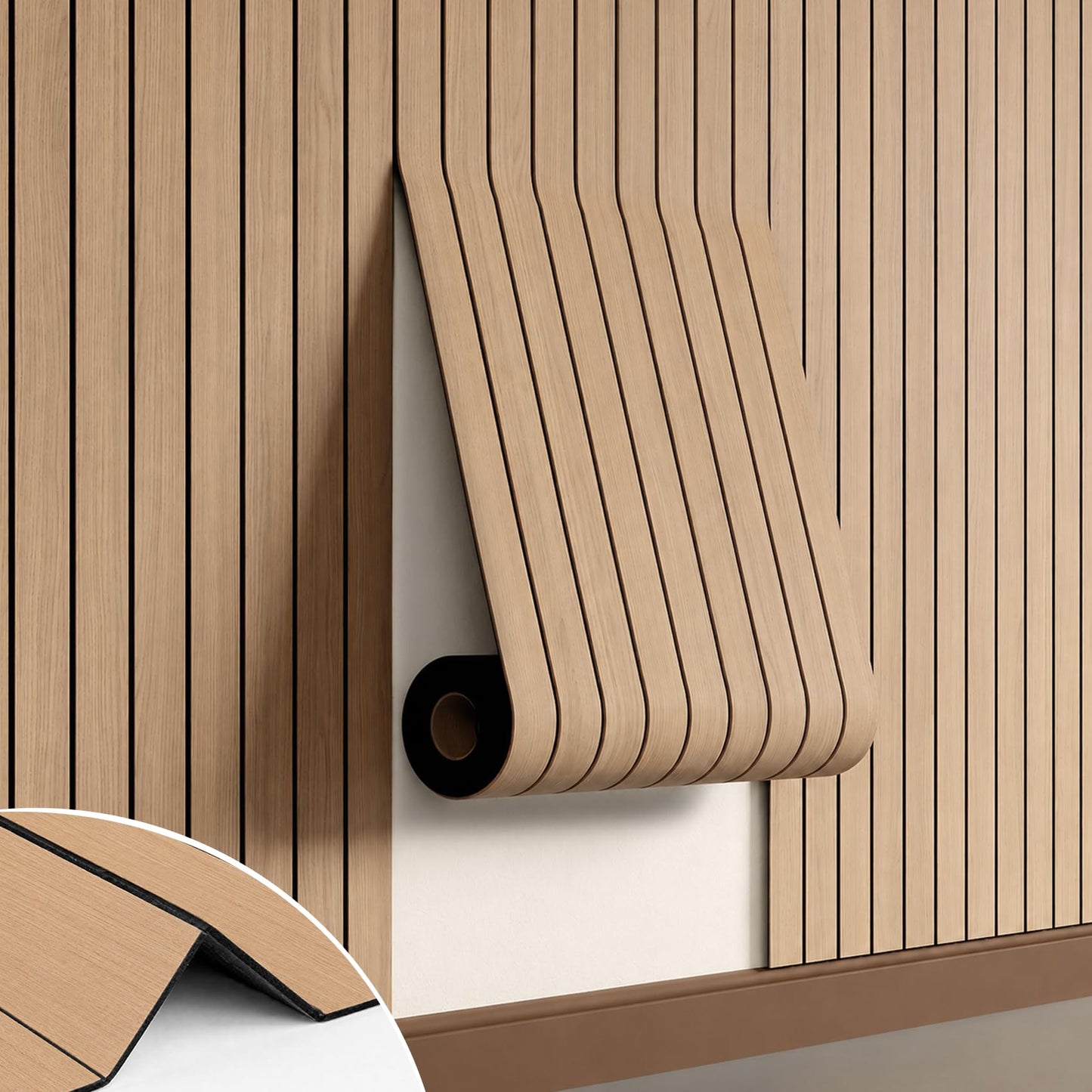 Hrboat Peel and Stick PVC Slat Wall Panel, 3D Faux Oak, 236 x 15.75 in