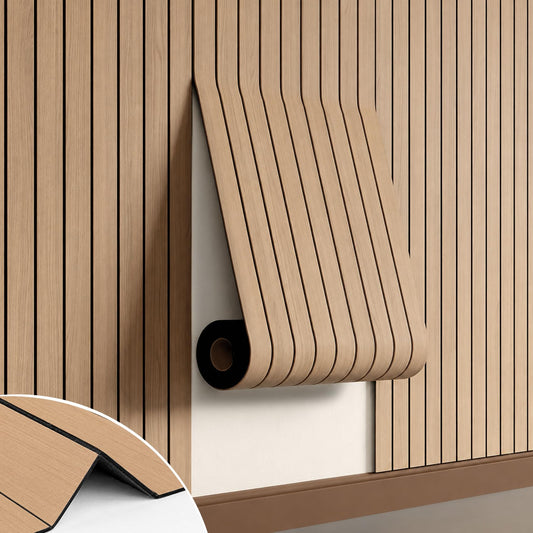 Hrboat Peel and Stick PVC Slat Wall Panel, 3D Faux Oak, 236 x 15.75 in