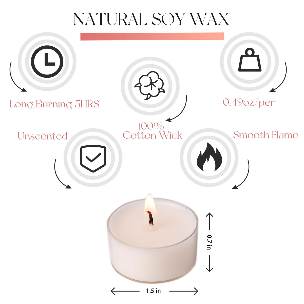 MUUFAZA 12 Unscented Natural Soy Tealight Candles in Clear Cups, 5H Long Clean Burning, Hand-Poured White Mini Tea Candle Set for Parties, Spa, Meditation, Gift, Holiday, Emergency, Home Decor