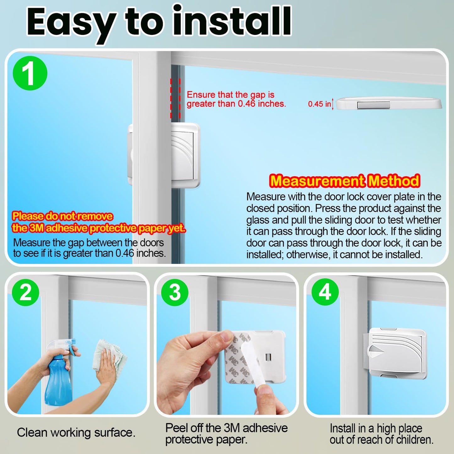 STERGDE Sliding Door Lock 2 Pack, Prevent children from opening sliding doors, sliding door baby proof, Easy To Install, For Sliding Glass Doors, Sliding Windows, Sliding Closets, Etc（Grey）