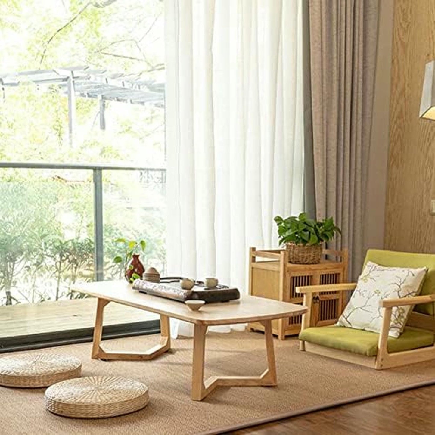 MNJVCFDS Floor Chair Japanese Floor Chair Legless Bay Window Backrest Lazy Chair with Armrests, Portable Japanese Tatami Chair, Meditation Floor Solid Wood Seating Chairs