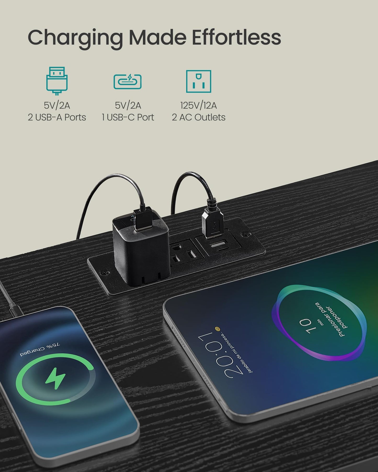 SONGMICS BELLAH Collection - Nightstand with Charging Station and App-Controlled Adjustable LED Lights, Bed Side Table, 2 Drawer and 1 Open Shelf, Bedroom, Ink Black and Ebony Black ULGS302BH01S