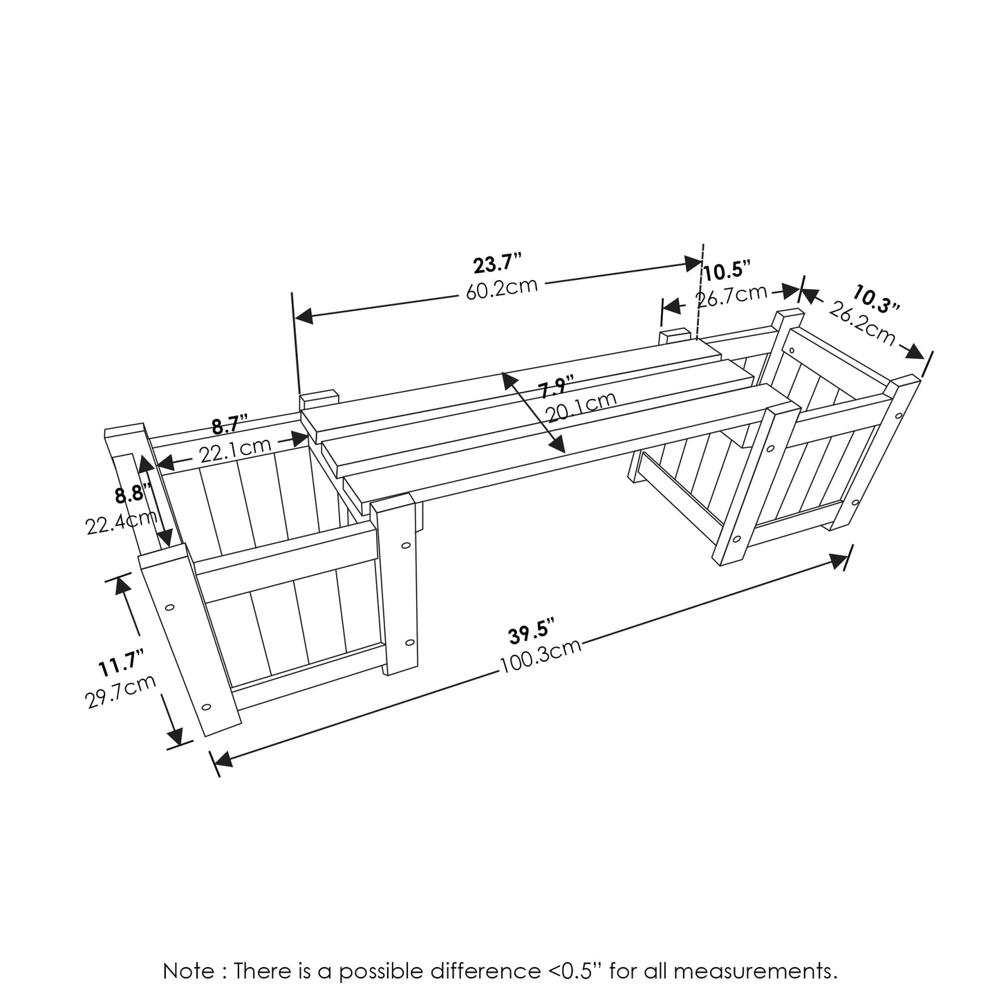 Furinno TIOMAN Mini Planter Box with Bench, Hardwood Flower Box with Seat, Cube Garden Box, in Teak Oil, Outdoor Indoor, Garden, Patio, Balcony, Light Wood