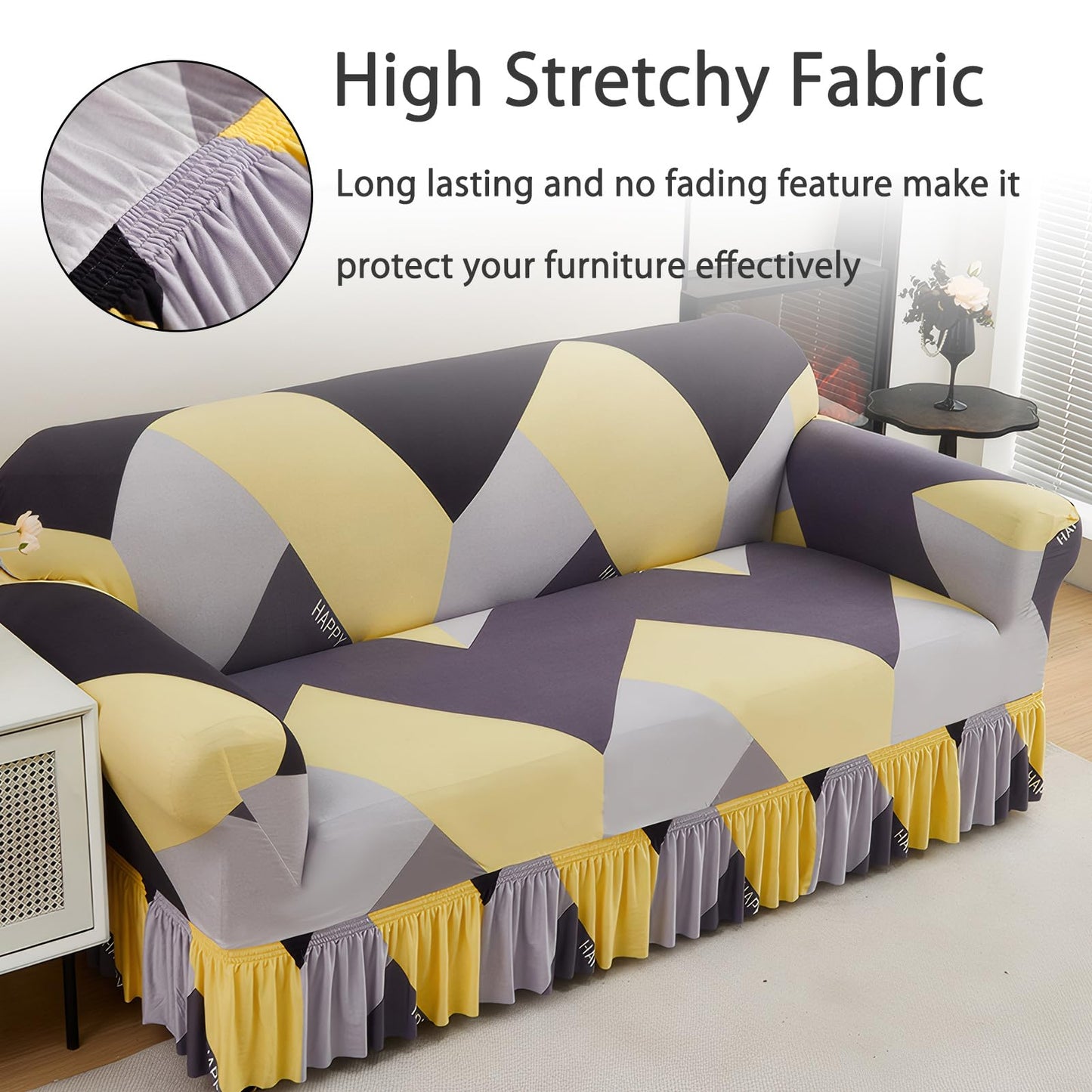 Ausing Single Sofa Cover with Skirt Modern Printed Armchair Slipcover High Stretch Furniture Protector Washable Non-Slip Couch Cover Yellow Geometric(35”-55”)