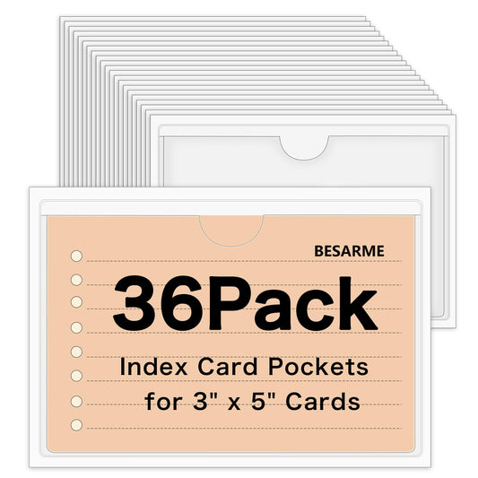 36 Pack 3" x 5" Index Card Holder Adhesive Plastic Label Holders Clear Tote Bag Labels Stickers for Organizing Storage Bins Library Card Shelves