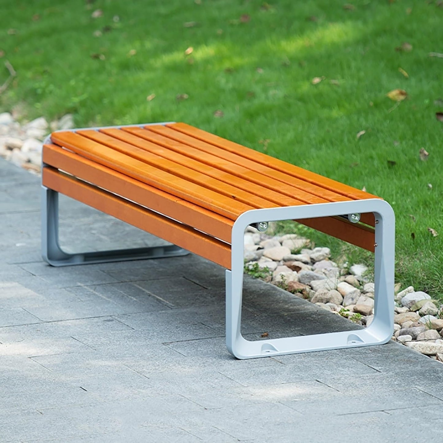 This Yellow Metal Garden Bench, Weather-Resistant 2-3 Person Backless Patio Seating, Slatted Steel Outdoor Chair for Lawn, Park, Porch, Balcony (71"x20"x17")