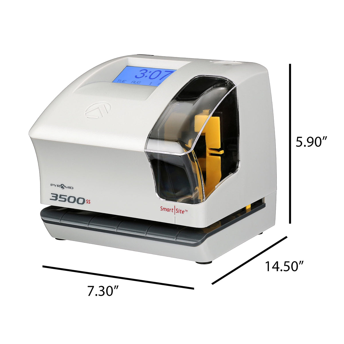 Pyramid Time Systems 3500ss Employment Time Clock & Document Stamp, Unlimited Employees, 5-1/2"H x 6-1/2"W x 6-1/2"D, Gr