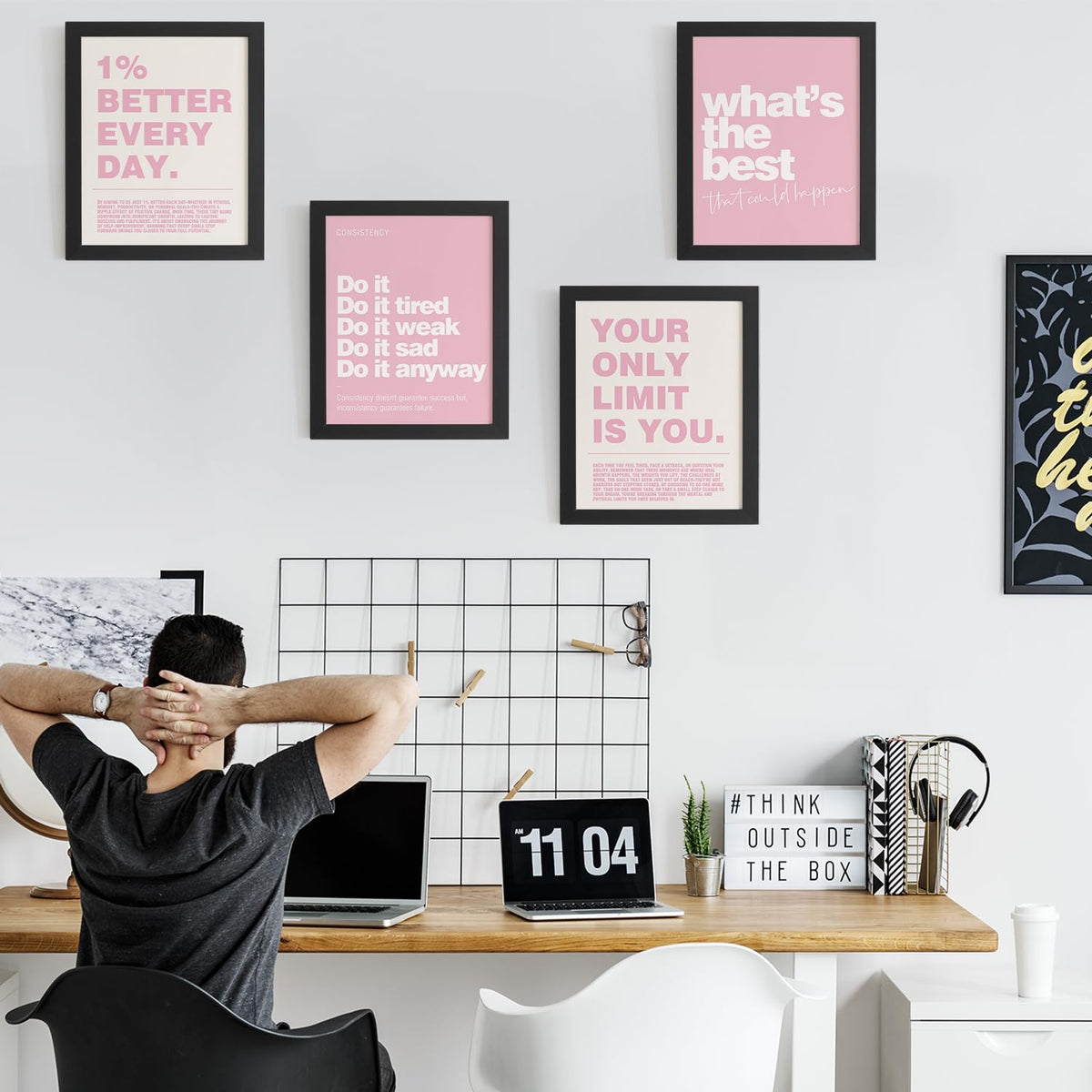 DSHFG Motivational Inspirational Office Wall Art Decor Prints Set of 4, Pink Motivational Wall Decor Trendy Retro Posters for Office Home Decor, 8x10 Unframed