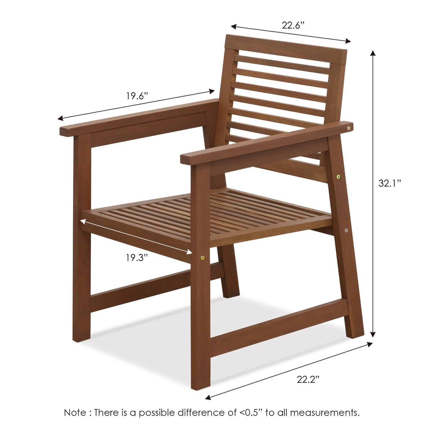Furinno TIOMAN Patio Chair, Set of Two, Outdoor Lawn Chair, Armchair Without Cushion, for Patio, Garden, Porch, Light Wood