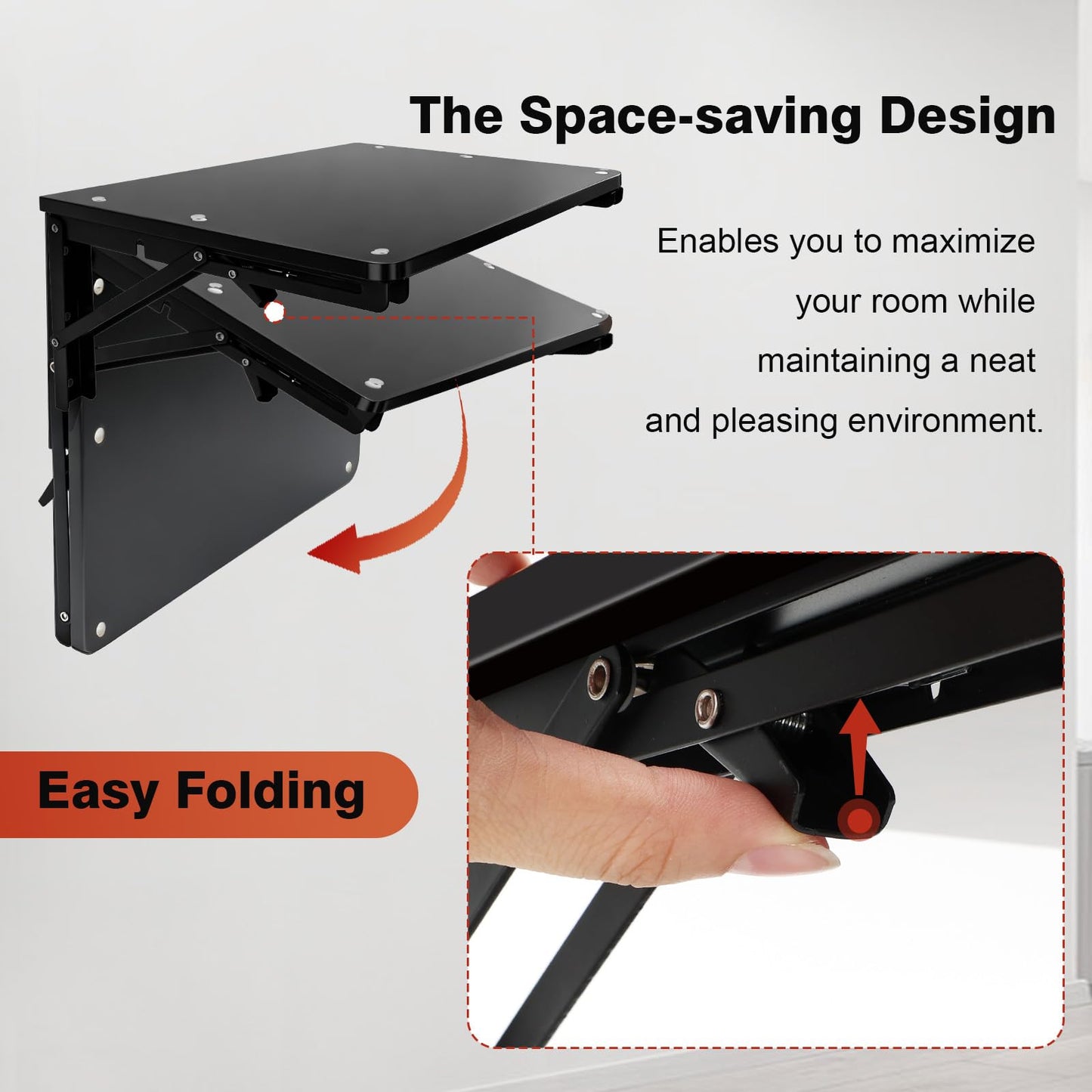 IDUNSEED Folding Shelf Wall Mounted for Small Space, Black Wall Table for Living Room Bedroom Decor, Home Office Floating Fold Down Desk, Media Shelves with Heavy, 16.5"*11.8"