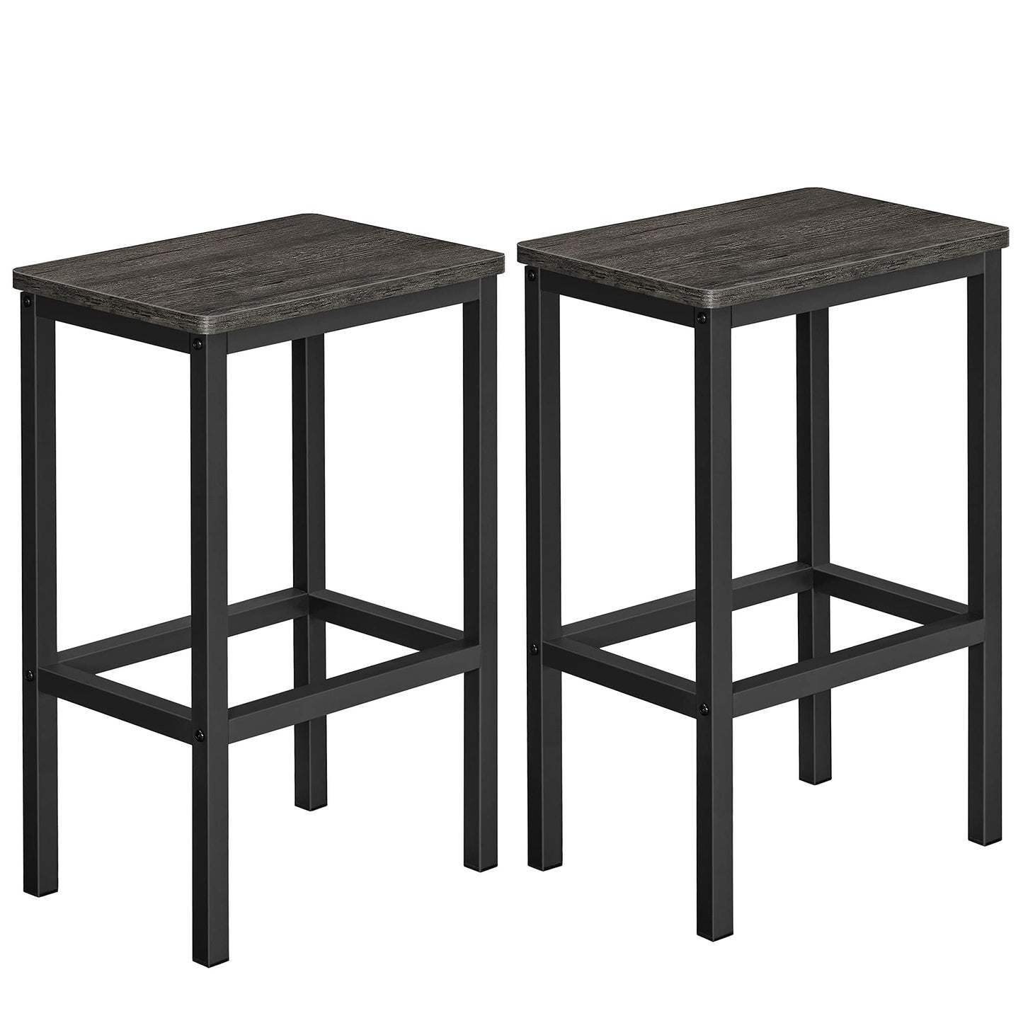 VASAGLE Bar Stools Set of 2, Bar Chairs, Kitchen Breakfast Bar Stools with Footrest, 25.6 Inch Tall, Industrial in Living Room, Party Room, Charcoal Gray and Black ULBC065B04