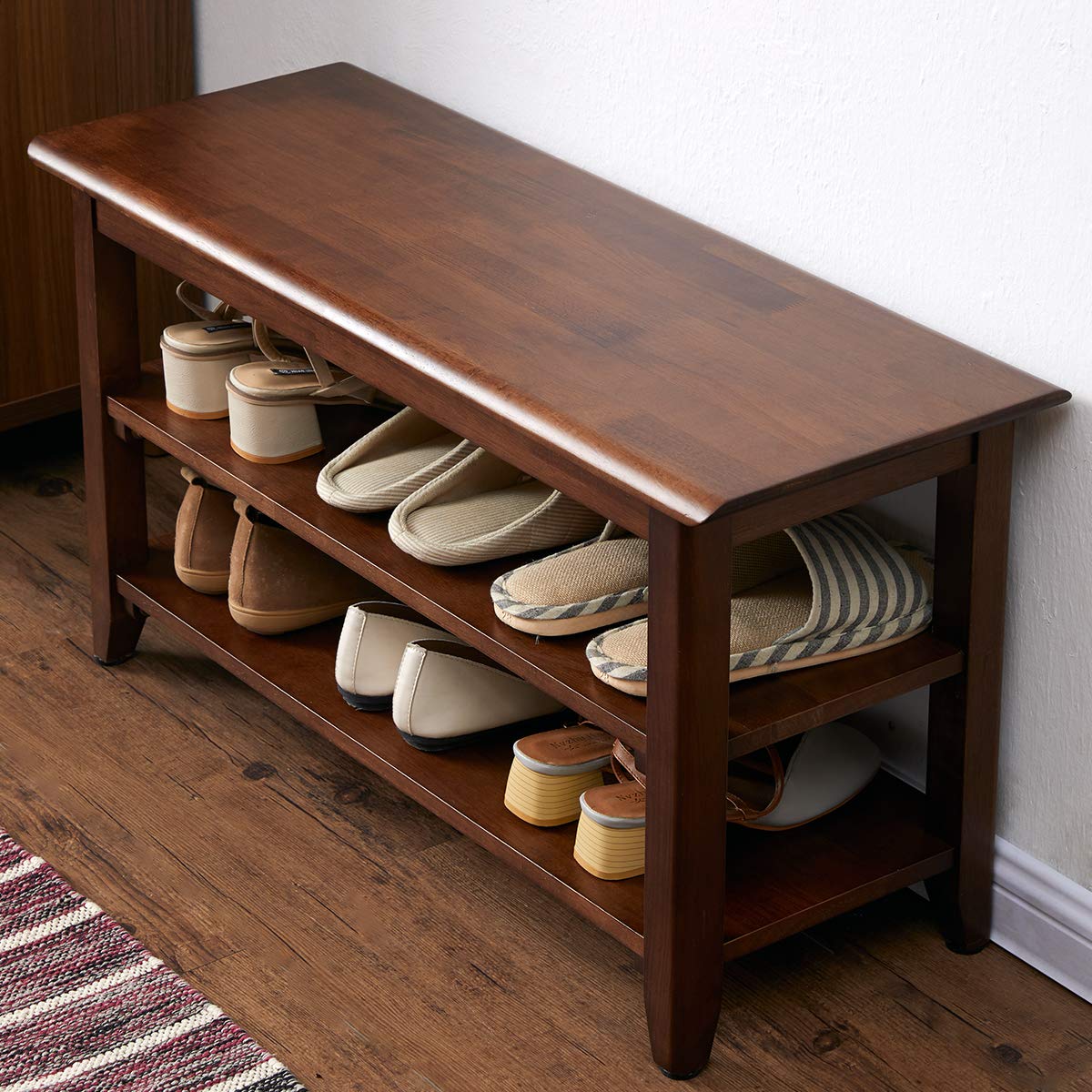 XKZG Shoe Storage Bench Wooden Shoe Rack Bench Rustic Solid Wood Entryway Bench (Brown,31.5")