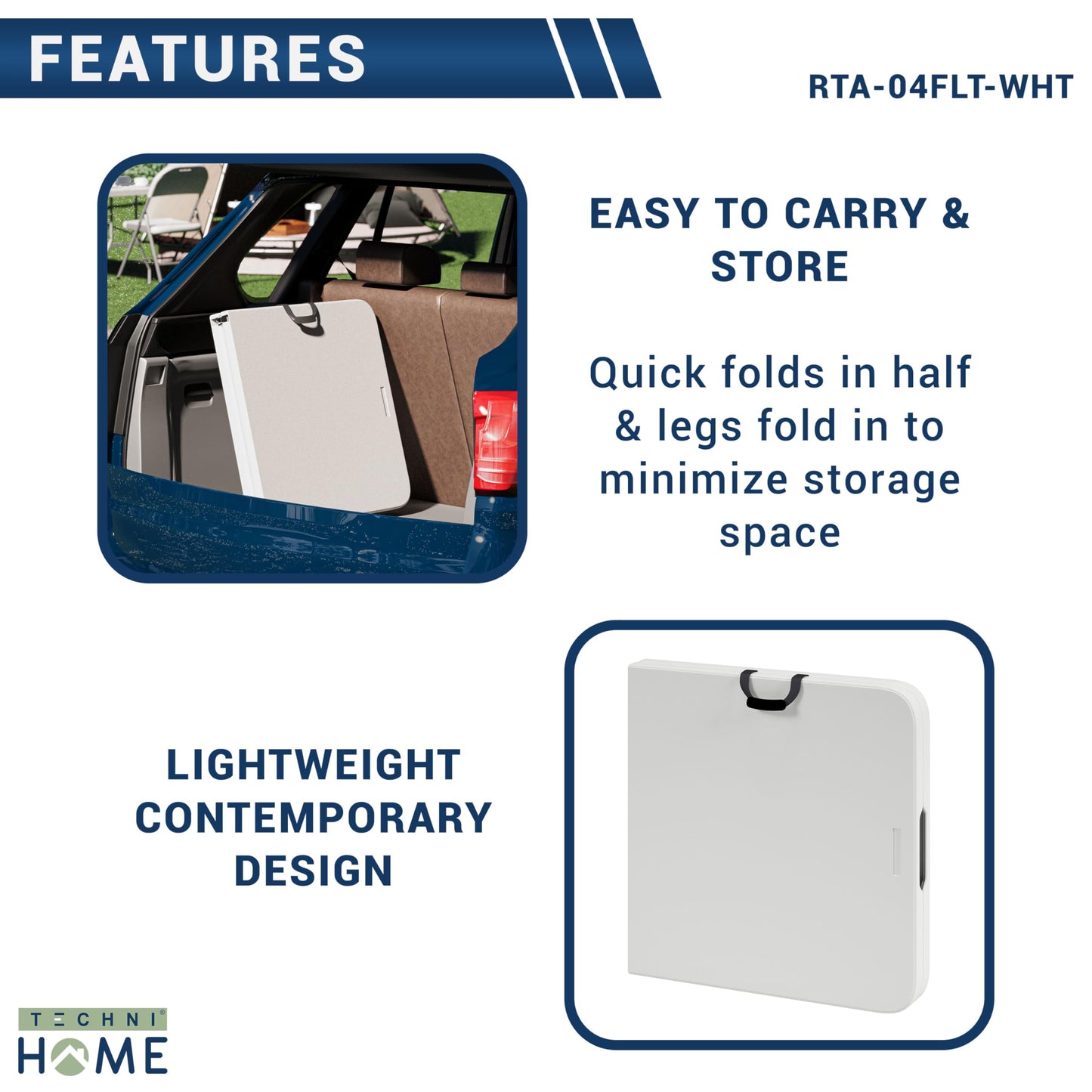 Techni Home Height Adjustable 4 FT Granite White Folding Table – Premium 4 Foot Folding Table Ideal for Camping, Picnic, Party or as Kids Table