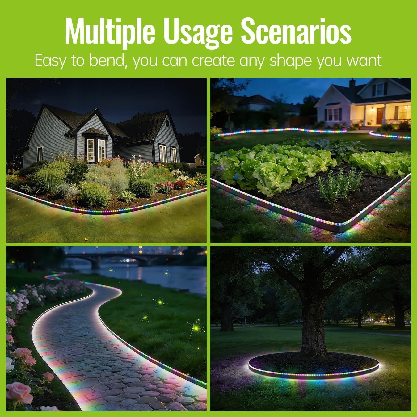 SpeePlant Landscape Edging with Solar String Lights, 10FT, 2in Depth, Metal Stakes & Light Remote, No-Dig Garden Edging with Timer & 19 Light Modes Landscape Border for Curved Straight Beds, Black