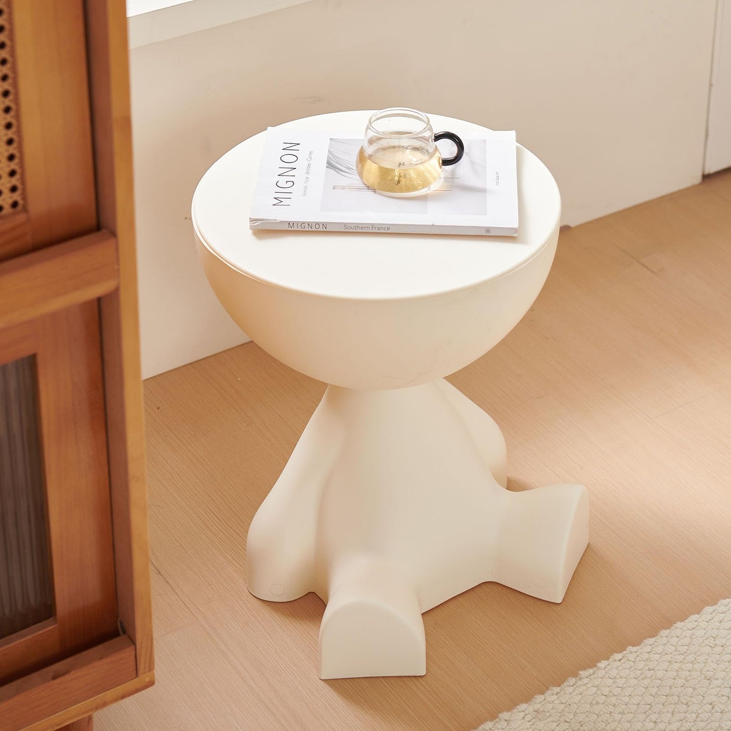Side Table, Circle Coffee Tables, Sofa Table Nightstand, Small End Tables Accent Balcony Office, Modern Bedside Home Decor for Living Room, Bedroom, Small Spaces, Easy Assembly (Milky)