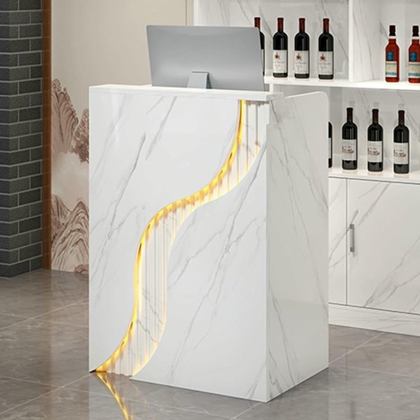 Reception Desk, Small Front Desk, Modern Retail Counter with Two Storage Drawers, Salon Counter Table Reception Counter for Store, Hotel, Supermarket