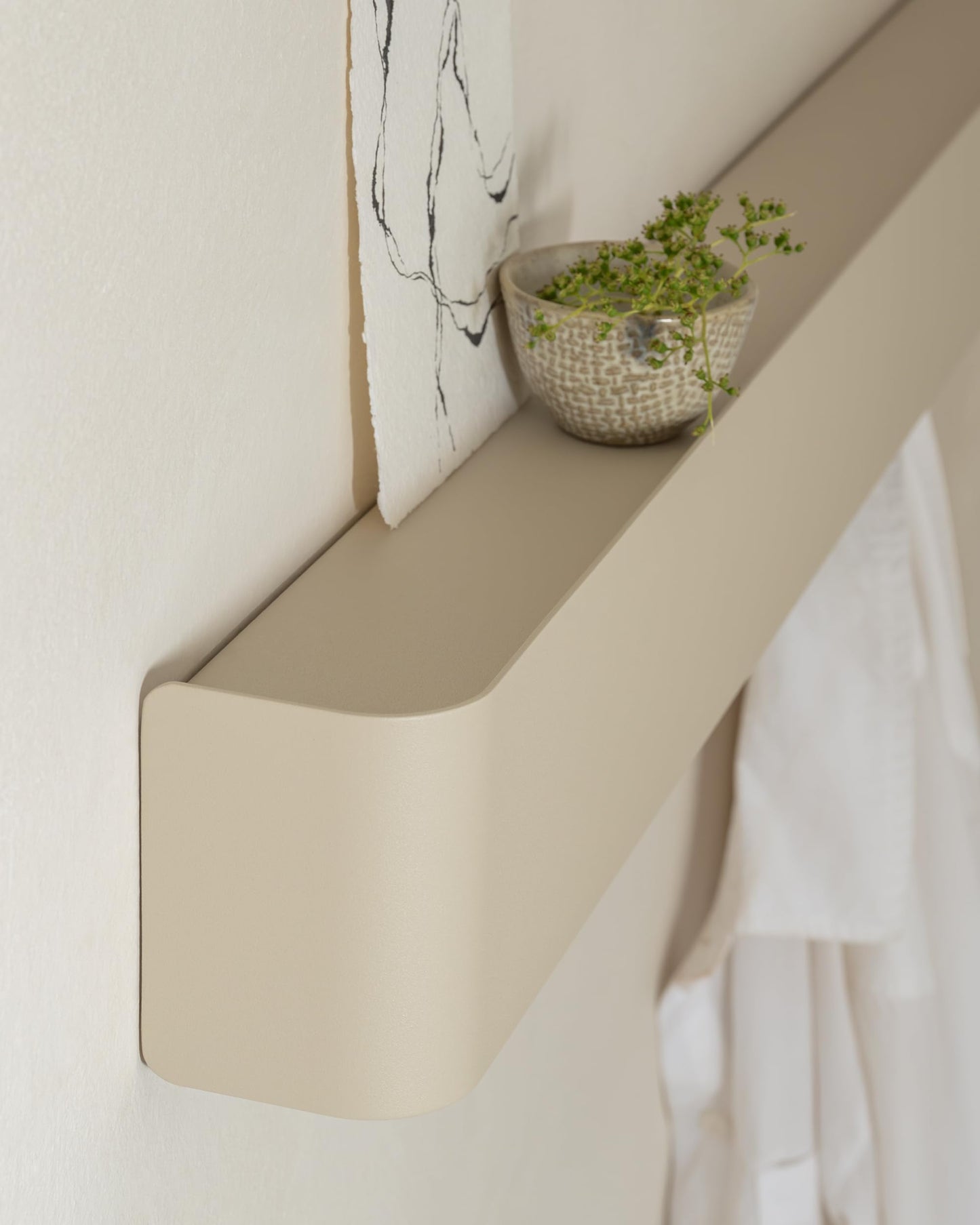 Kazai. Coat Rack Wall Mount with Shelf 'Tone' | Modern Design Coat Hanger with Hidden Hooks and Storage | Hat Rack with Shelf in Metal | Wall-Mounted Purse Organizer | Sand Taupe