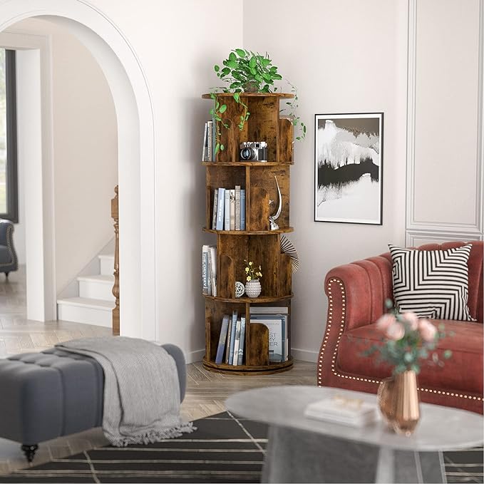 Aheaplus Rotating Bookshelf, Small Corner Bookshelf