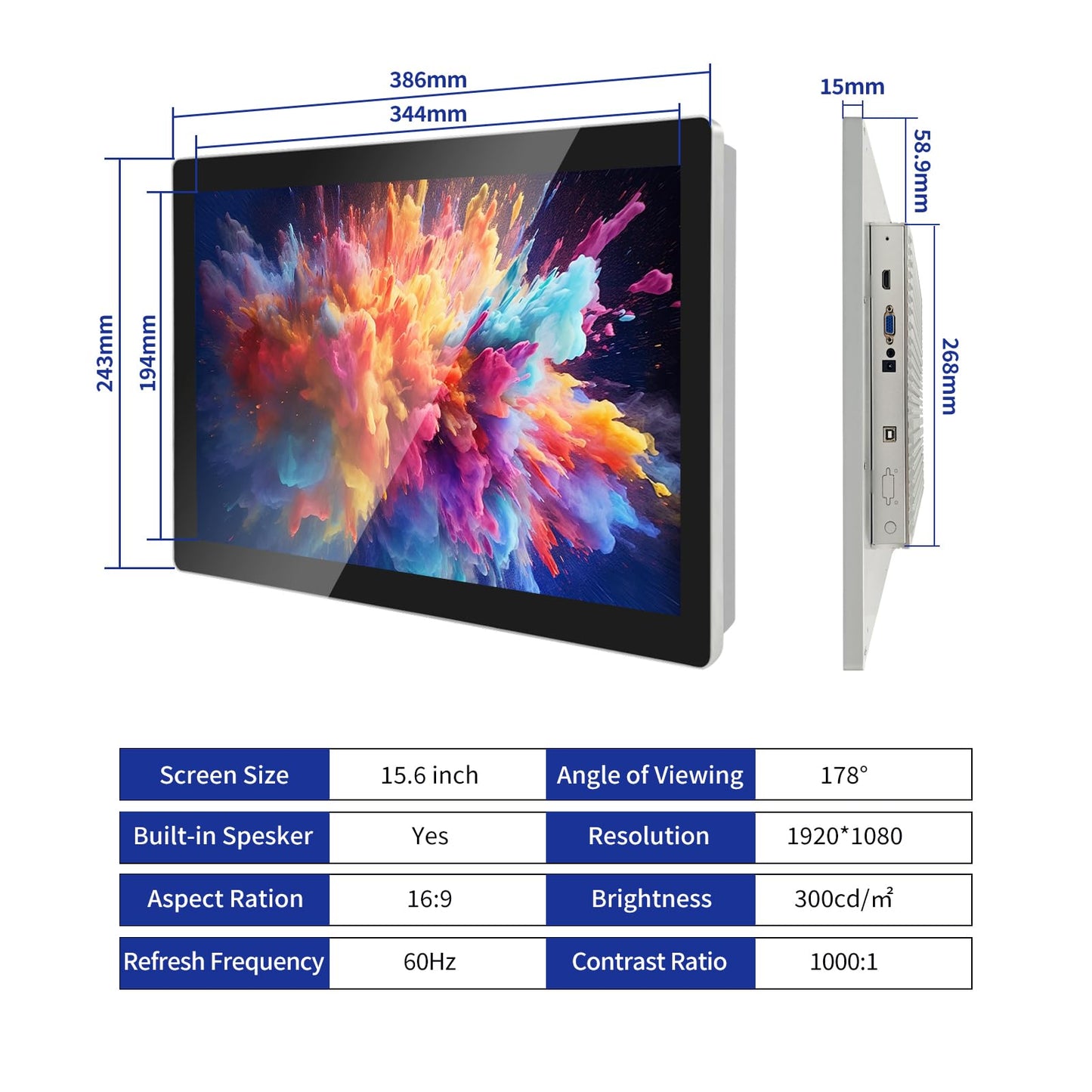 Tokigns 21.5 Inch Capacitive Multi-Touch Screen Industrial Monitor, 16:9 FHD Display 1920 x 1080P, Built-in Speakers, USB, VGA& HD Ports, Digital Signage Displays and Player for Advertising