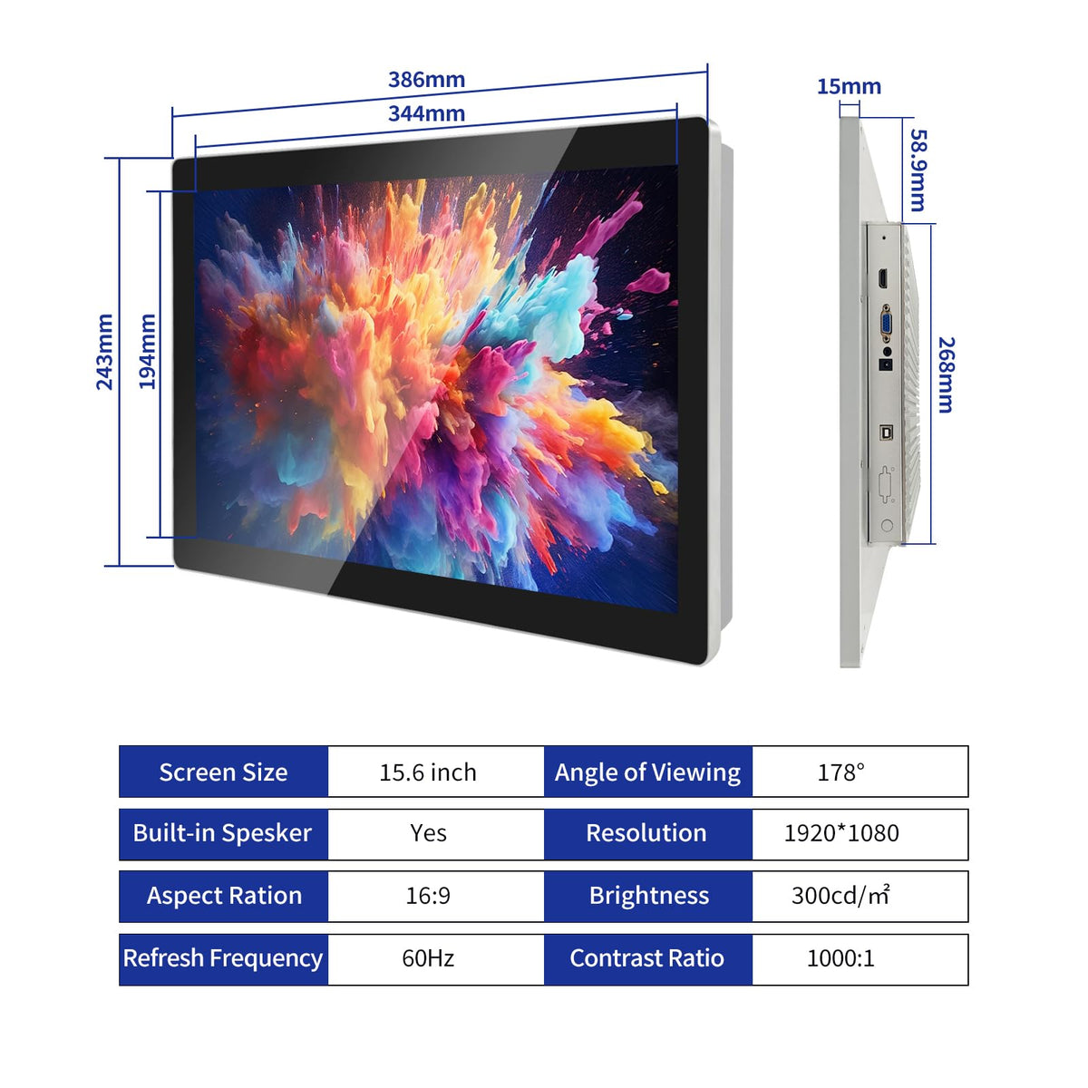 Tokigns 21.5 Inch Capacitive Multi-Touch Screen Industrial Monitor, 16:9 FHD Display 1920 x 1080P, Built-in Speakers, USB, VGA& HD Ports, Digital Signage Displays and Player for Advertising