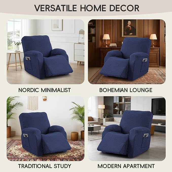 Recliner Chair Covers, 4-Piece Stretch Geometric Strokes Jacquard Reclining
