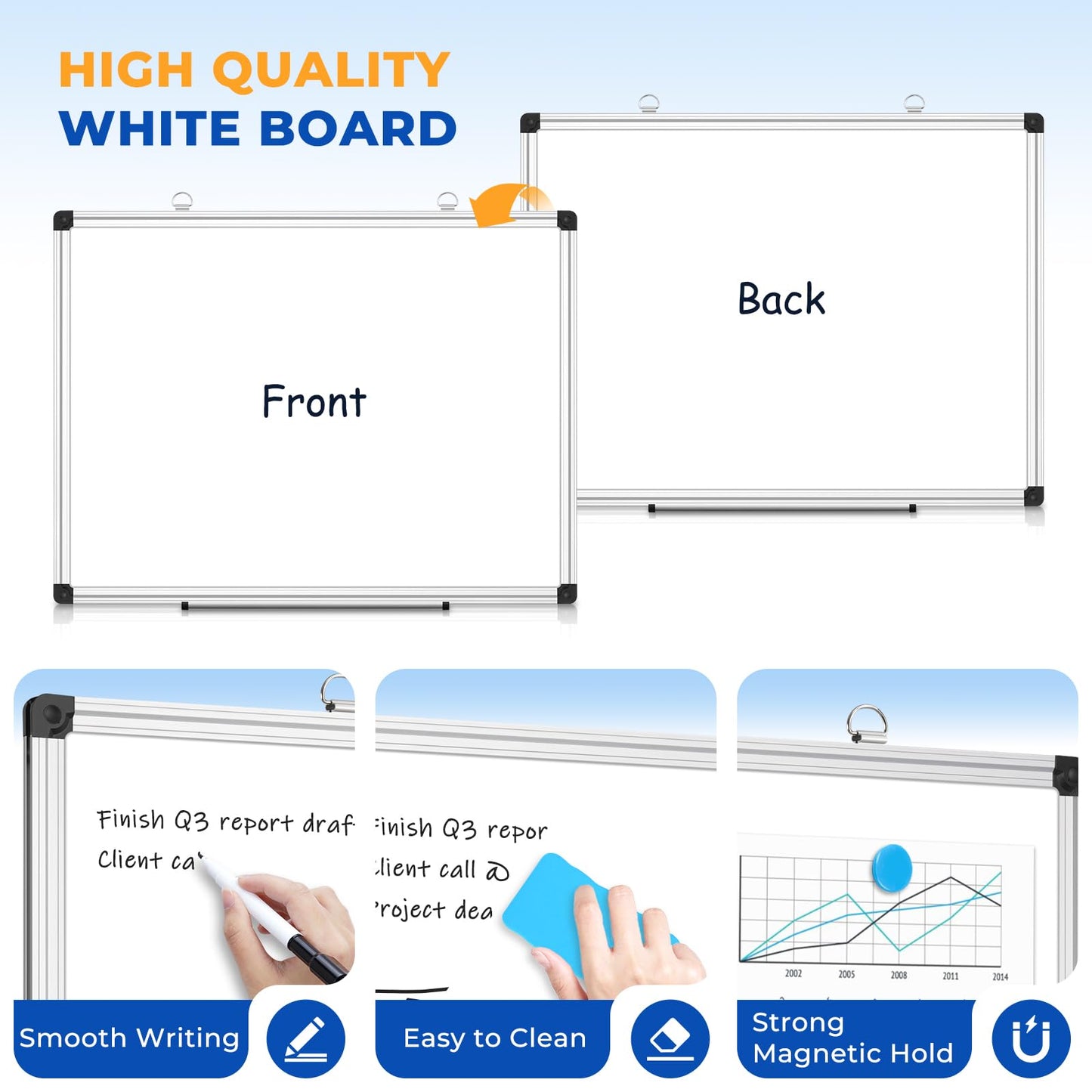 WALGLASS Double Sided White Board Dry Erase, 36''x24'' Magnetic Whiteboard for Wall with Aluminum Frame, Hanging Wall Mount Board for Home Office School Kitchen