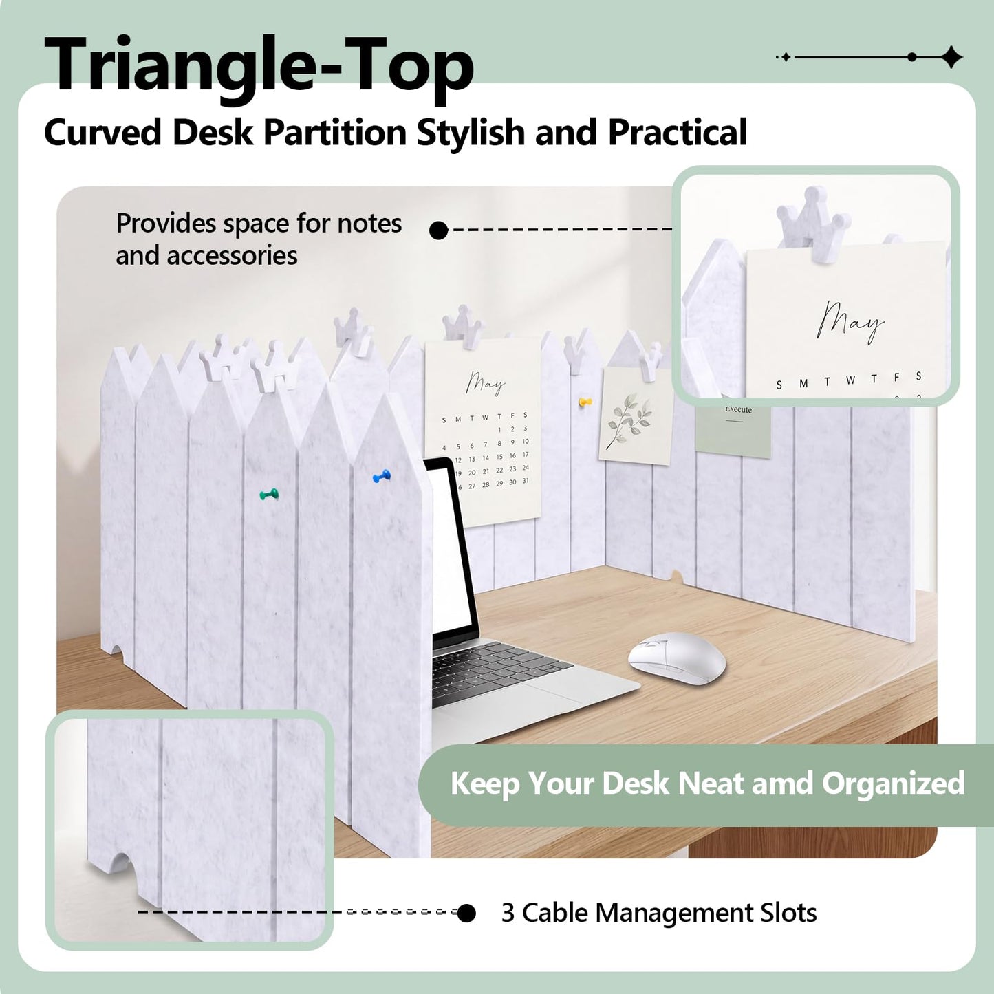 Poola Voidra 86.5 x 16'' Foldable Felt Desk Divider with 25 Thumbtacks & 8 Clips, Acoustic Desk Partition Privacy Panel, Versatile Cubicle Shield Hanging Note Item, for Office Home (Triangular)