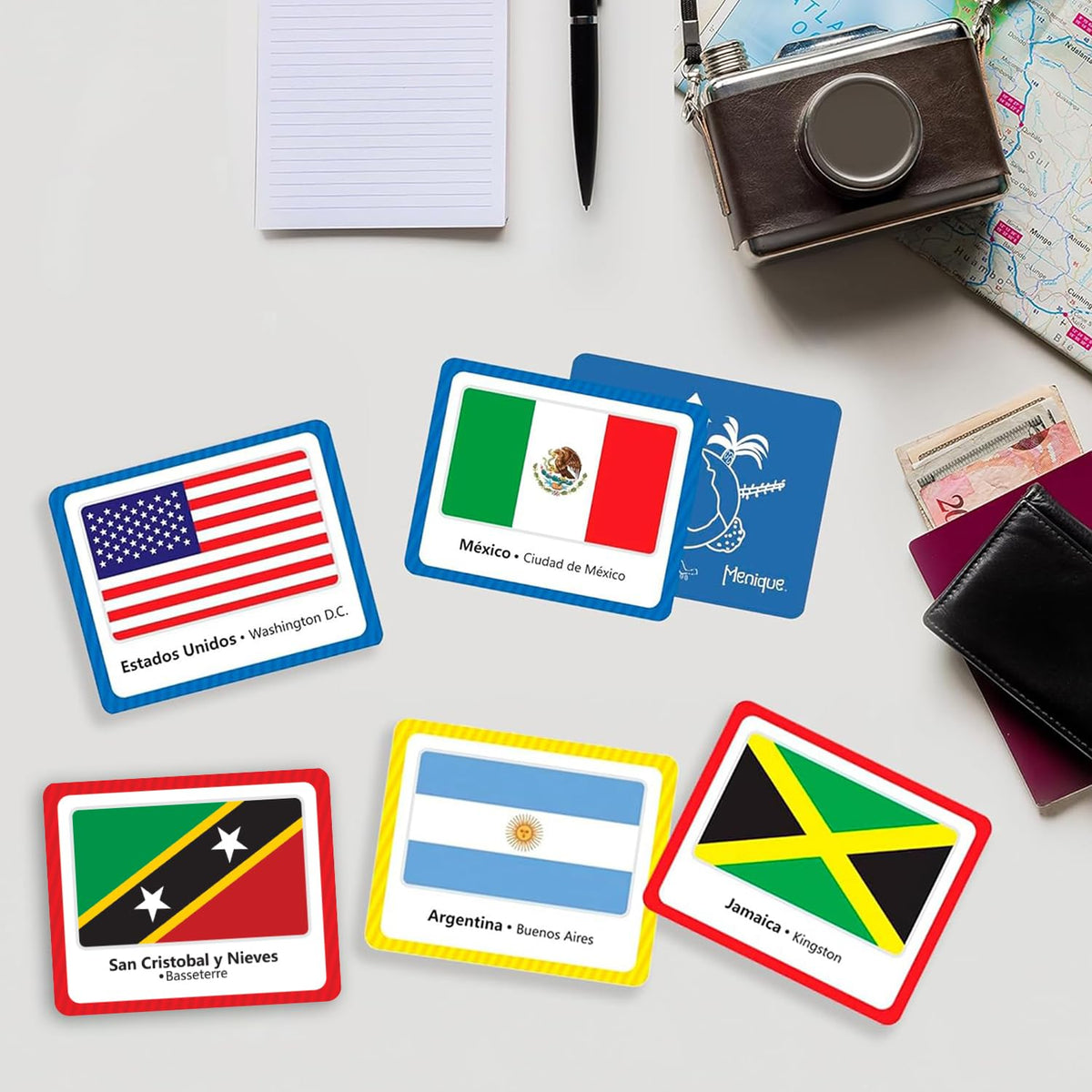 Menique Flags of the Americas Memory Matching Game – Spanish Edition – 70 Cards (35 Pairs) with Flags, Countries & Capitals – Educational Matching Game in Spanish for Kids and Adults