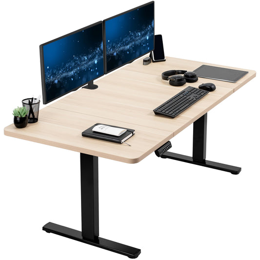VIVO Electric 60 x 30 in Standing Desk, Memory Height Adjustment, 1B Series, Holds 220 lbs, Light Wood Top Black Frame, DESK-KIT-1B6C-30