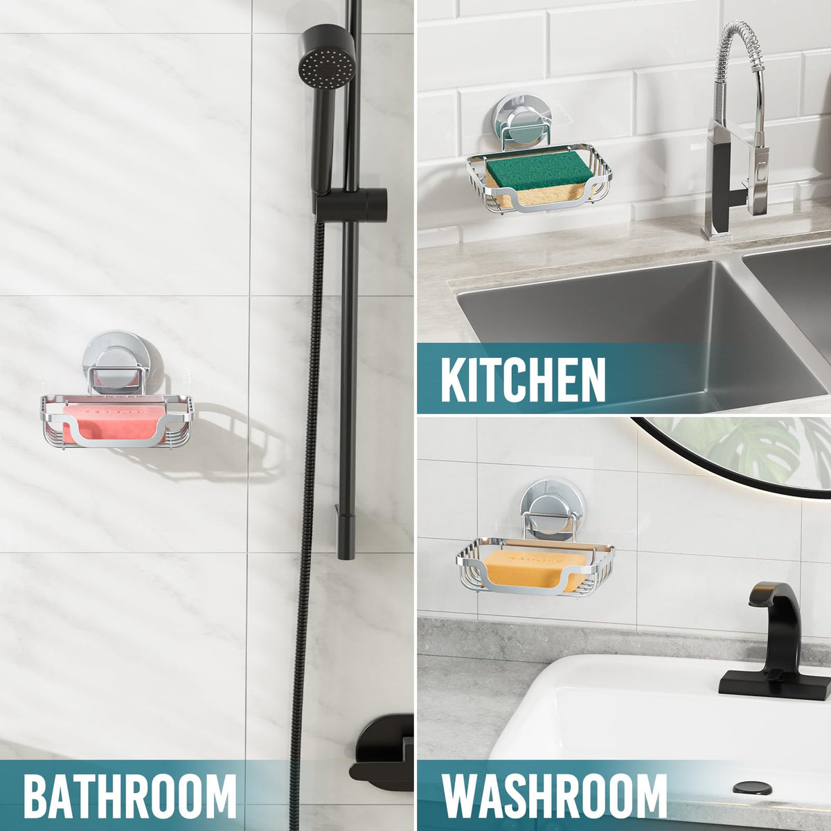 TAILI Soap Holder Dish Suction Cup, Soap Dish for Shower, Suction Bar Soap Holder for Bathroom, Rustproof Stainless Steel Drainable Bath Soap Dish, Drill-Free, Silver