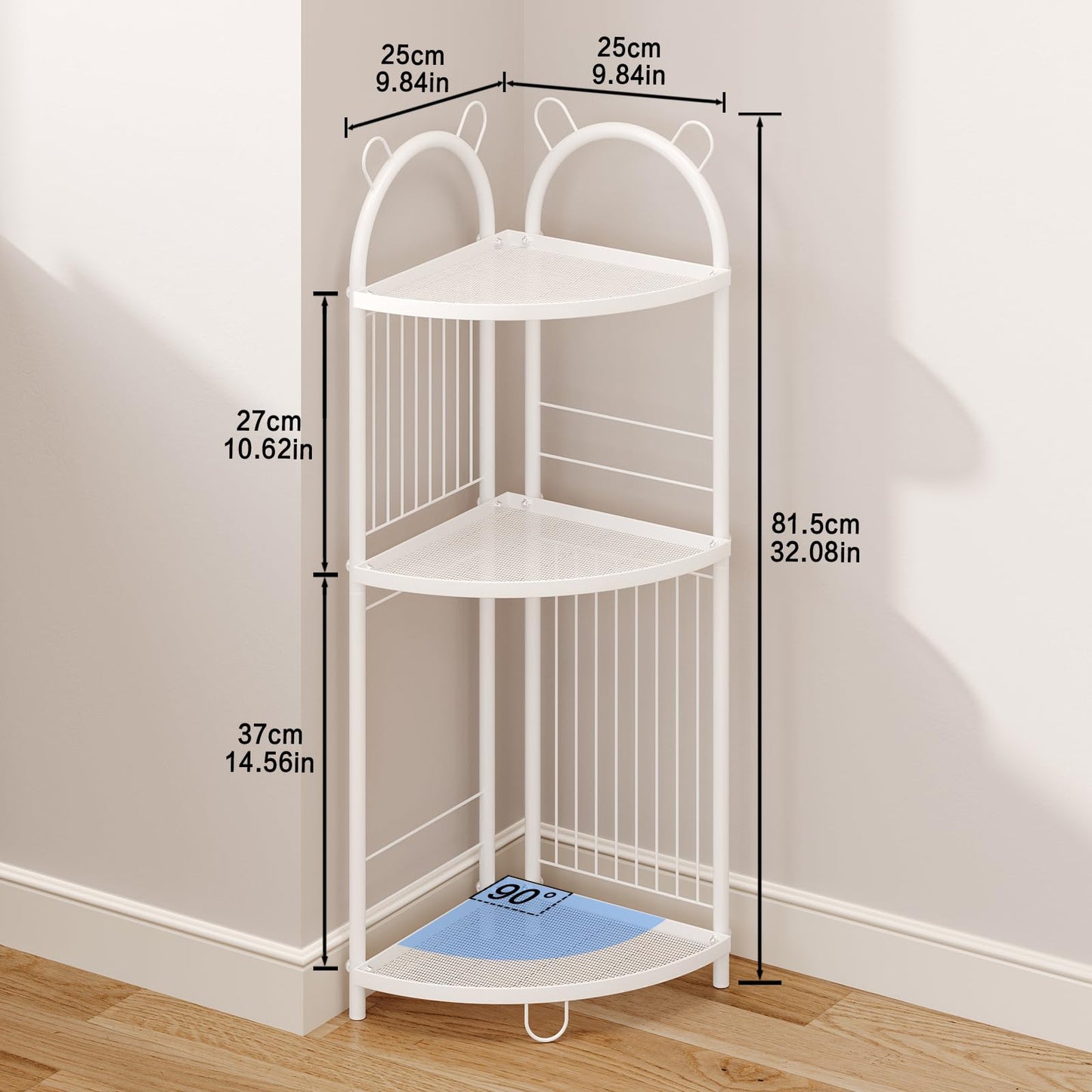 CICUFY Small Corner Shelf Metal Bathroom Corner Shelf 3 Tier Bathroom Stand Toilet Paper Storage Standing Shower Caddy Organizer Toilet Shelf Unit (White)