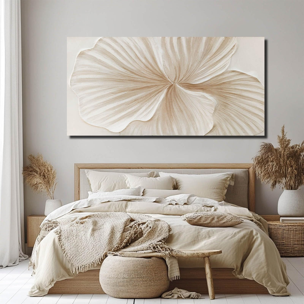 WINKAILIN Flower Wall Art Abstract Floral oil Painting Modern 29x58 White and Gold Large Canvas Artwork Minimalist Decoration for Living Room Bedroom Office Home