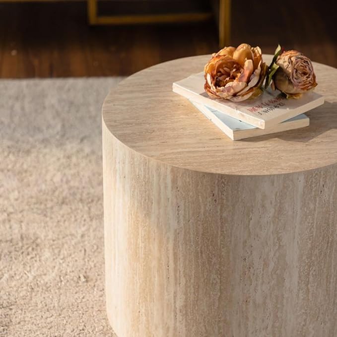 Round Wooden Nesting Coffee Table Set of 2, Circle Modern Accent End Side Table