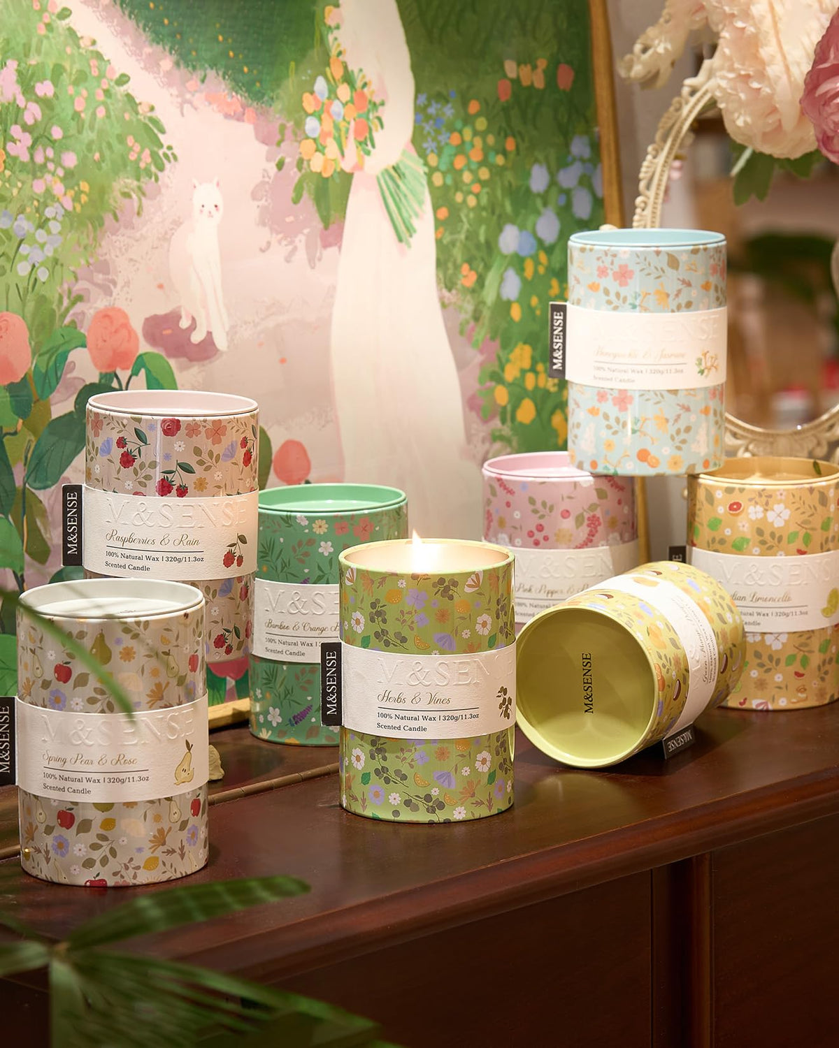M&SENSE Spring Candle 11.3 oz,Honeysuckle Jasmine Scented Candle, Non-Toxin Soy Wax for Home Scented, Floral Candles for Women, Up to 70 Hours Burning Long-Lasting Fragrance
