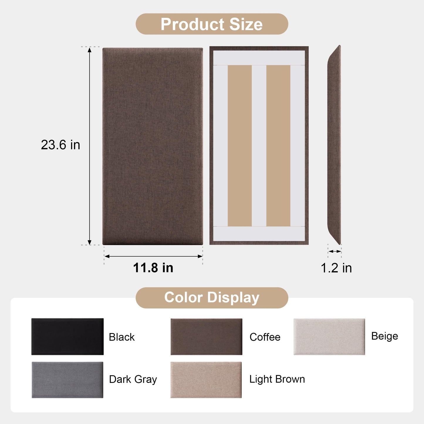 Fromann Upholstered Wall Mounted Headboard for Queen/TXL/King Size Beds, Peel and Stick Headboard 23.6" x 11.8"/PC, Interior Wall Panels for Bedroom Study, Headboards Only (3, Coffee)
