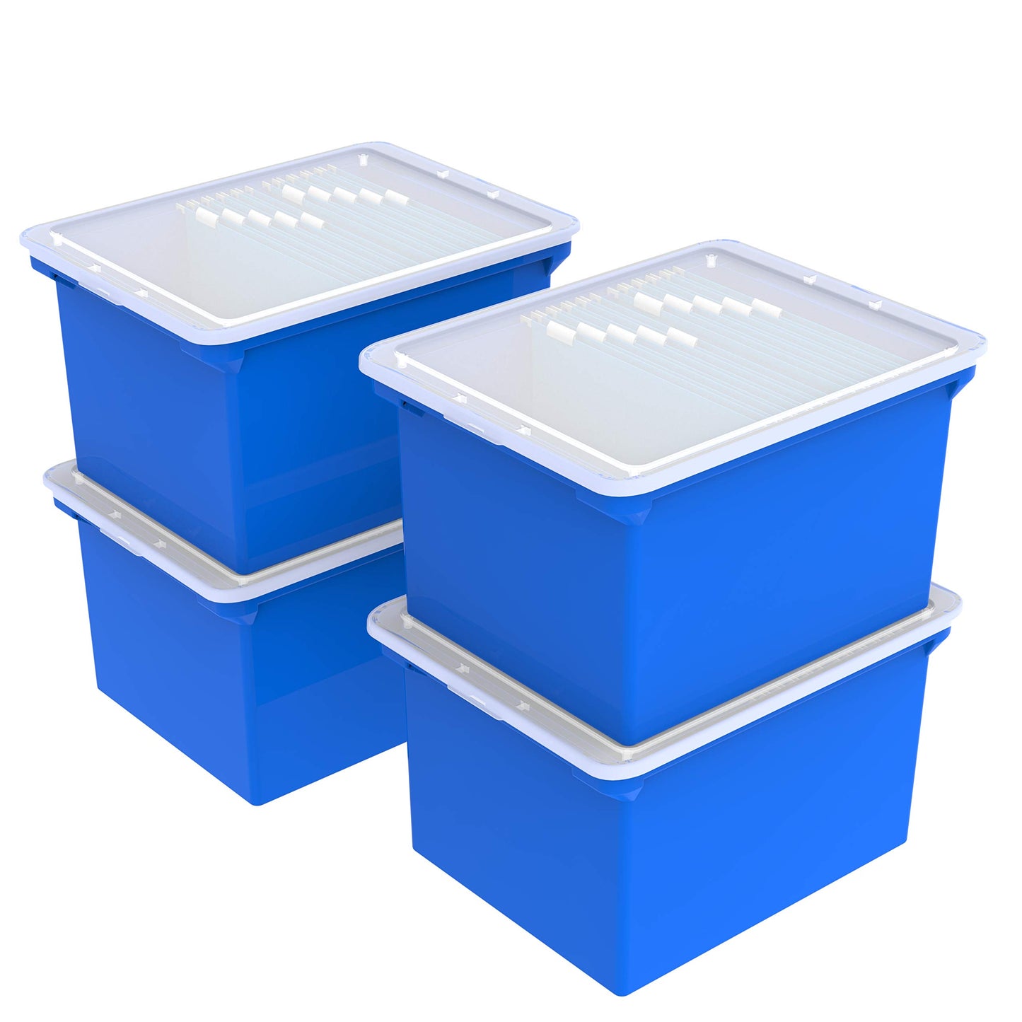 Storex Storage File Tote with Molded Handles, Blue/Clear, 4-Pack (61542B04C)