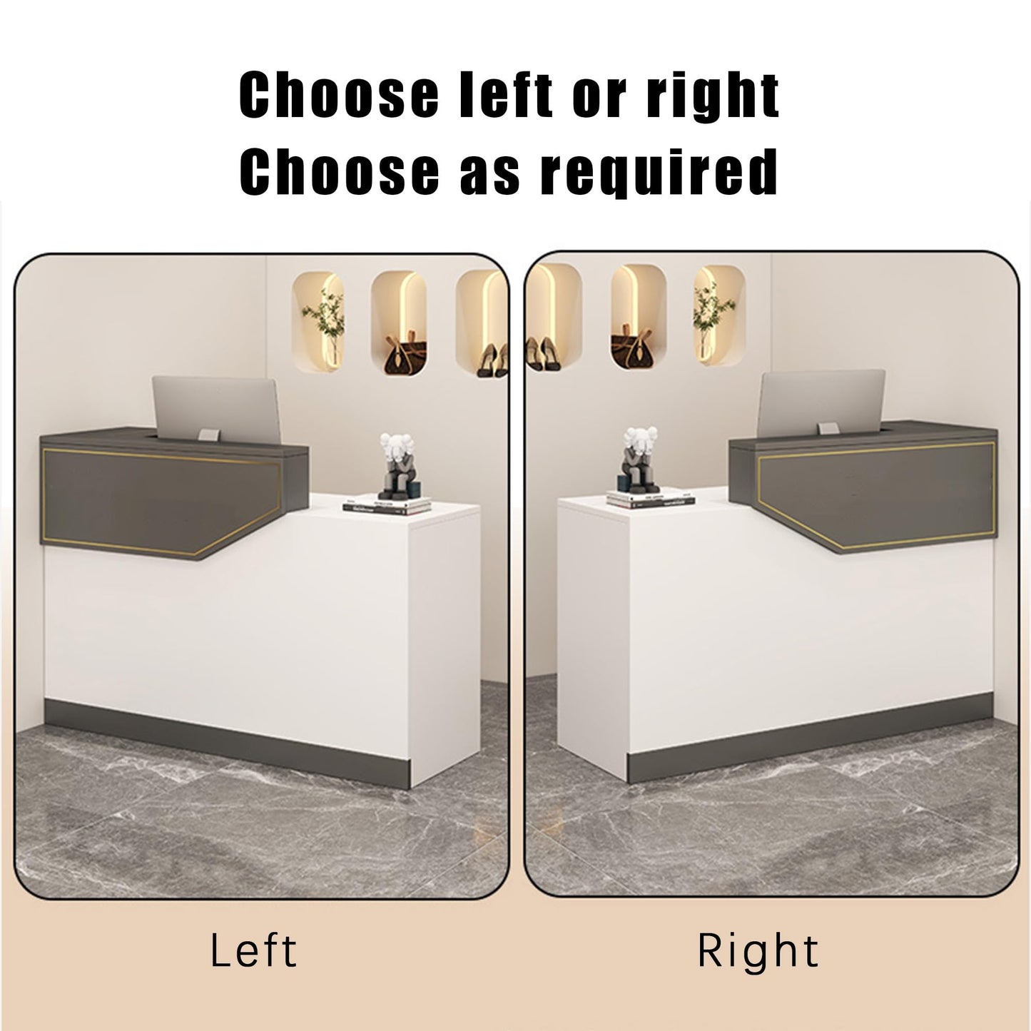 JQslycdmv Little Modern Wooden Reception Desk with Locking Drawers & Cupboards - Perfect for Salons, Offices, Hotels, and Stores(Grey – Left,100cm)