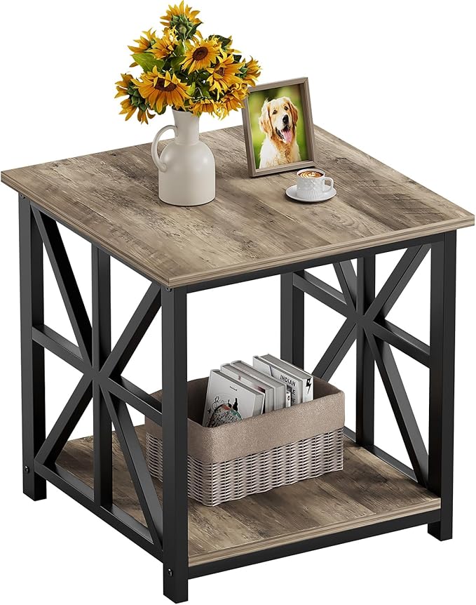 GreenForest End Table with 2-Tier Storage Shelf, 19.7 inch Side Table