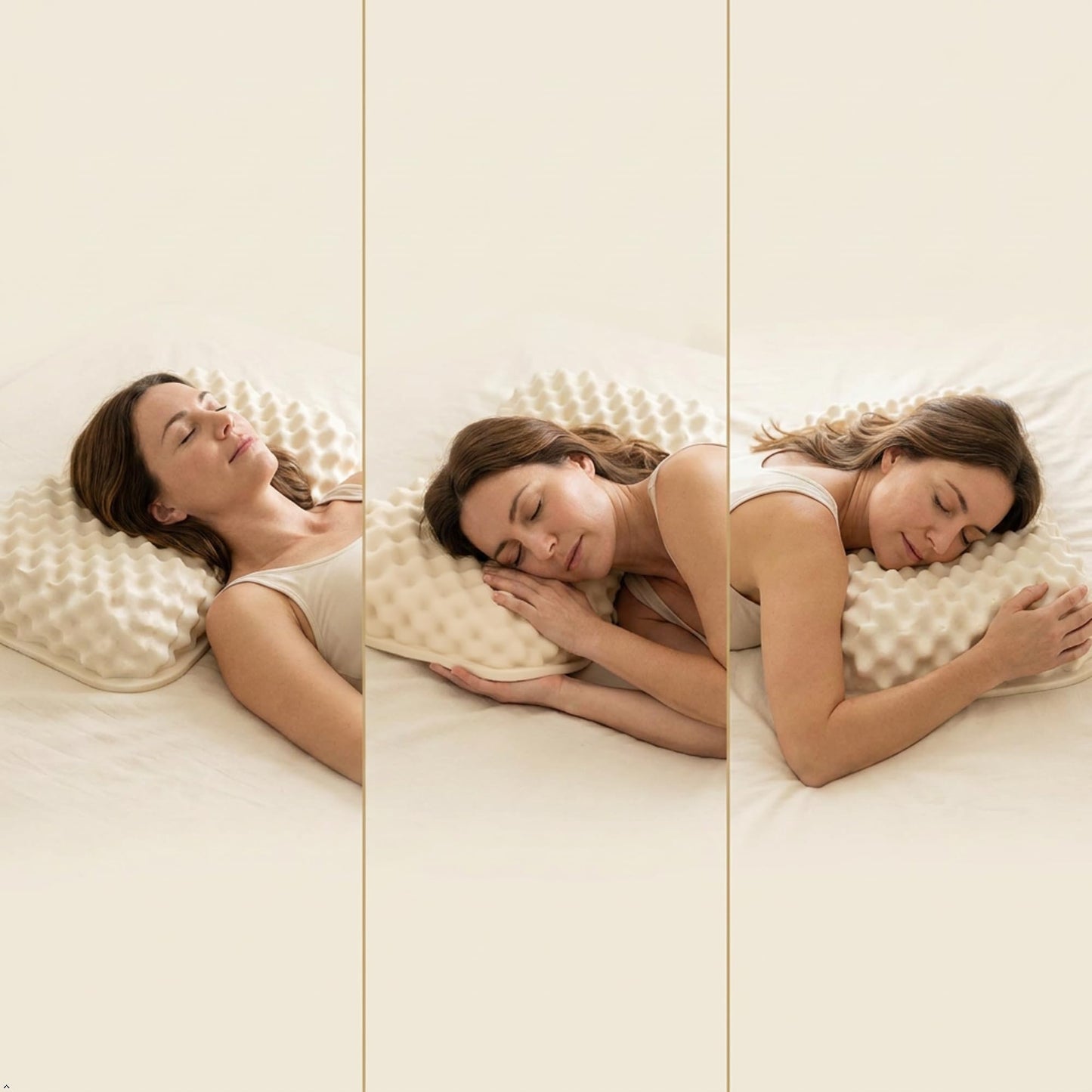 Vinabedding Velisse — Natural Latex Pillow for Stomach Back Side Sleepers, Peanut Shape for All Position Sleeping, Wave-Ridge Surface, Single-Height Adaptive Design, 100% Pure Vietnam Latex