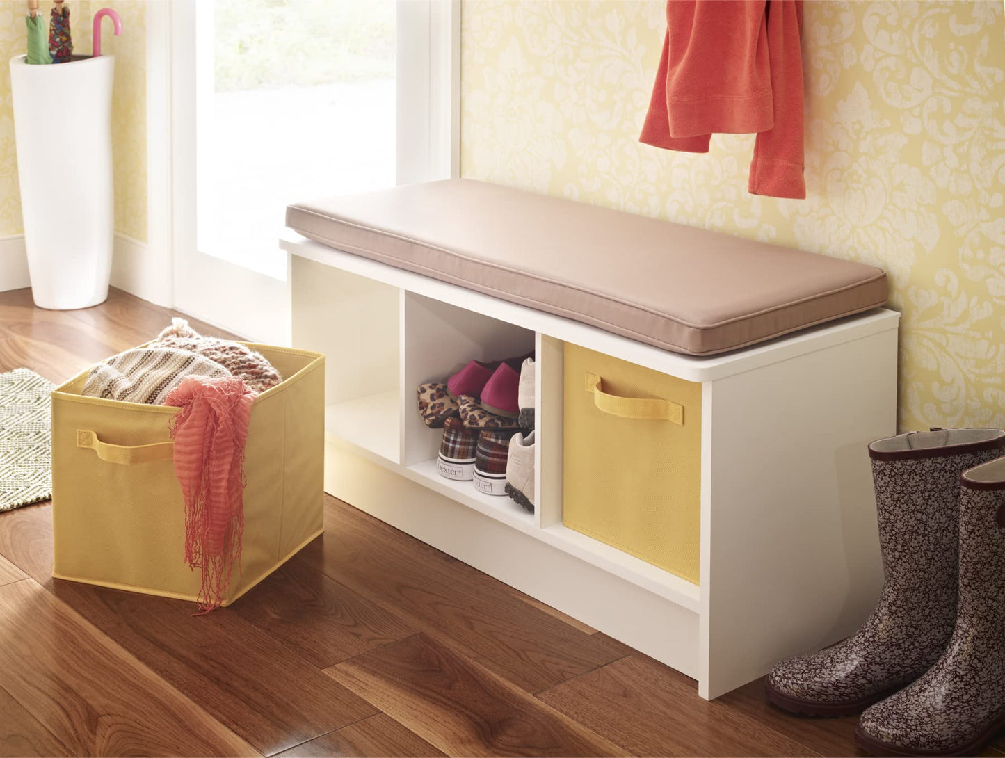 ClosetMaid 1569 Cubeicals 3-Cube Storage Bench, White with Tan Cushion