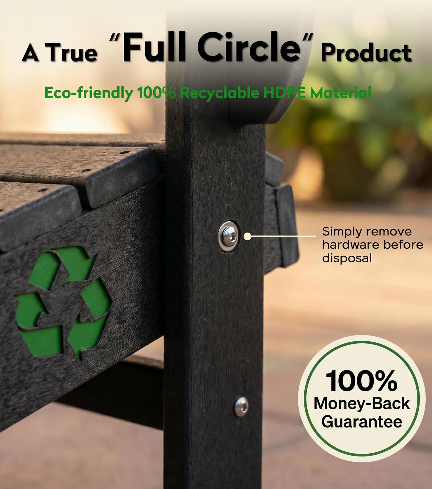 Folding Adirondack Chair, 25 Year Fade Proof Recycled HDPE Oversized Fire Pit Chair, 400 LBS Weight Capacity Outdoor Chair with Cup Holder, Umbrella Hole, Wood Texture for Patio Garden, Deck, Poolside