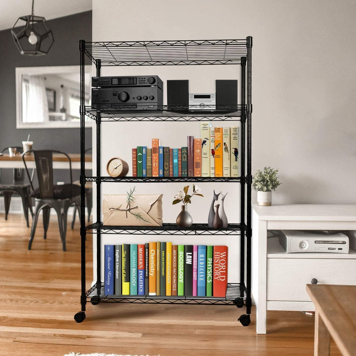 Simple Deluxe 5-Tier Heavy Duty Adjustable Shelf with Wheels, 23.23”W x 13.39”D x 59.45”H,Metal Storage Rack, Easy Tool-Free Assembly for Garage, Warehouse, Basement, Laundry, Black