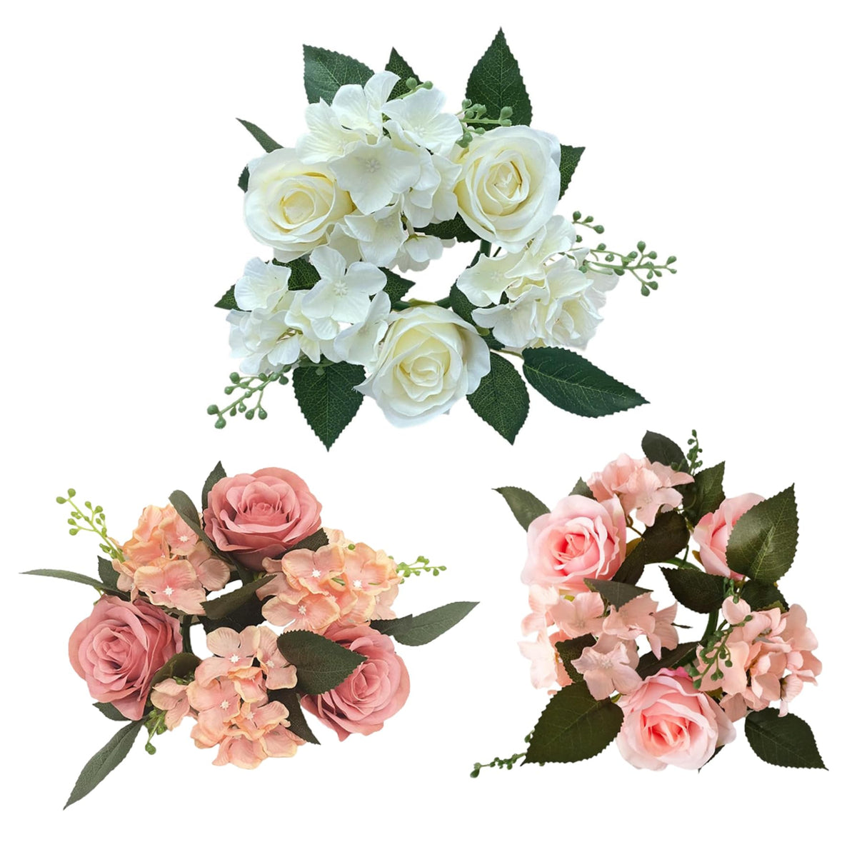 Comebachome Candle Rings Wreaths, 4inch Artificial Rose Candle Wreath Rings, Decorative Candle Floral Wreaths Desk Decorations for Wedding Dining Table Decor(Pink), Standard, Style 2