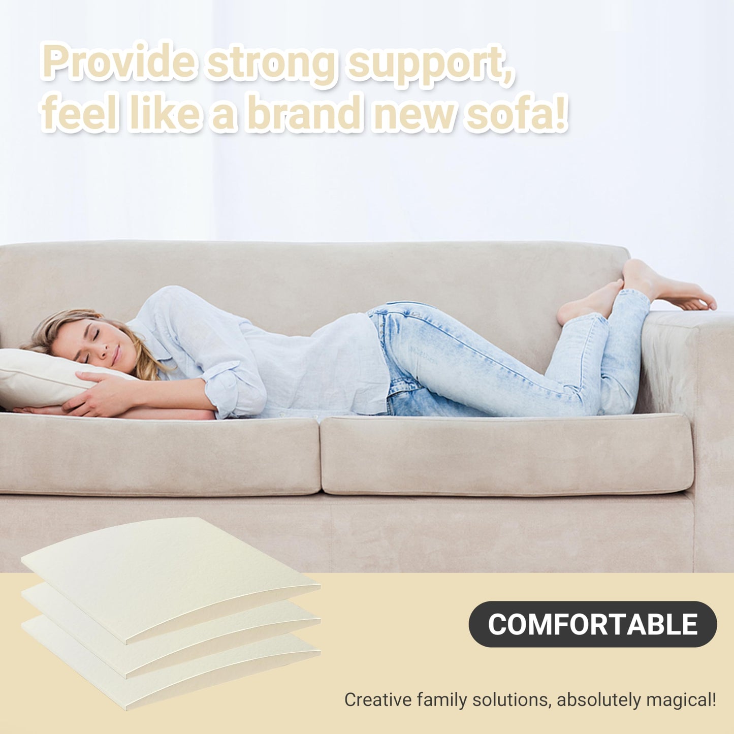 N NOORDENIYA Couch Cushion Support for Sagging Seat, High Density Foam Sofa Support Replacement for Furniture, Curved Couch Supporter for Under The Cushions, Beige Set of 3