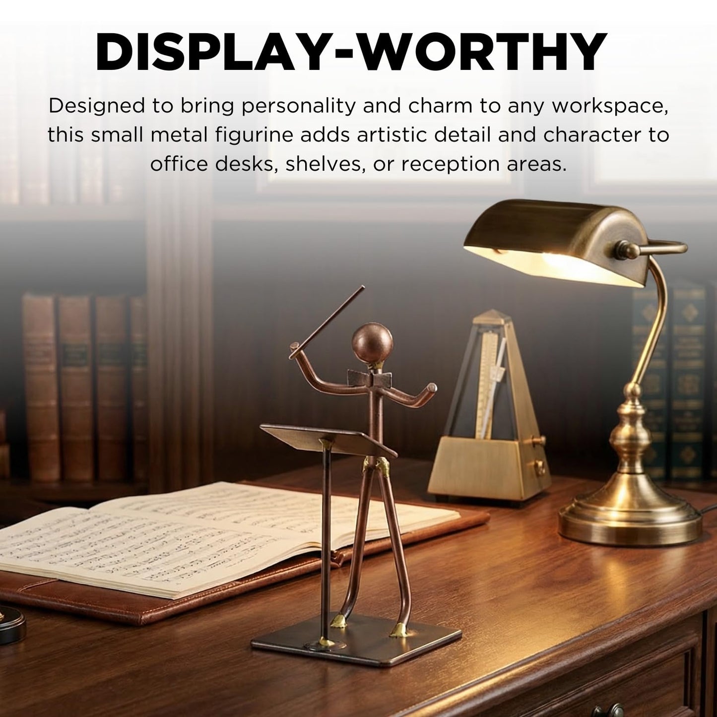 Metal Music Director Figurine – Handcrafted Copper Conductor Sculpture – Baton Maestro Ornament & Orchestra Statue – Classical Art Decor for Home Office Display – Unique Desktop Gift – 4.5 Inches Tall