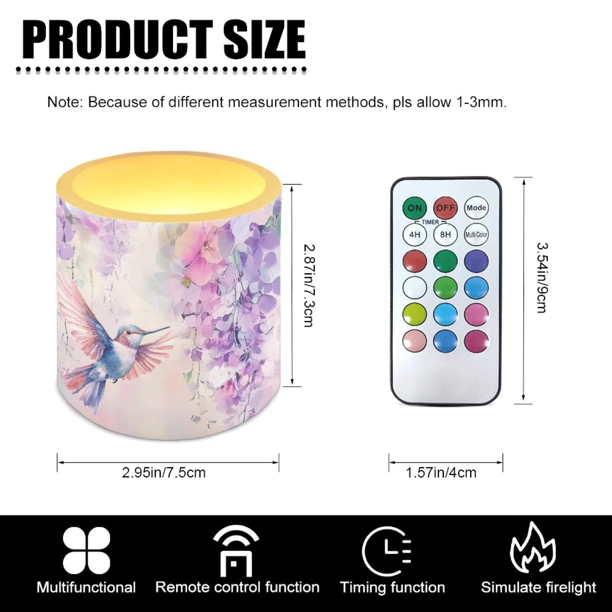 Merkmak Battery Operated Flameless Candles with Remote and Timer Flameless LED Pillar Candles Floral Hummingbird Tealights for Banquet, Home Decorations